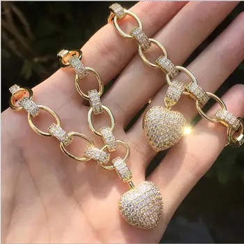 

New micro-inlay heart-shaped necklace bracelet set temperament jewelry two-piece wholesale