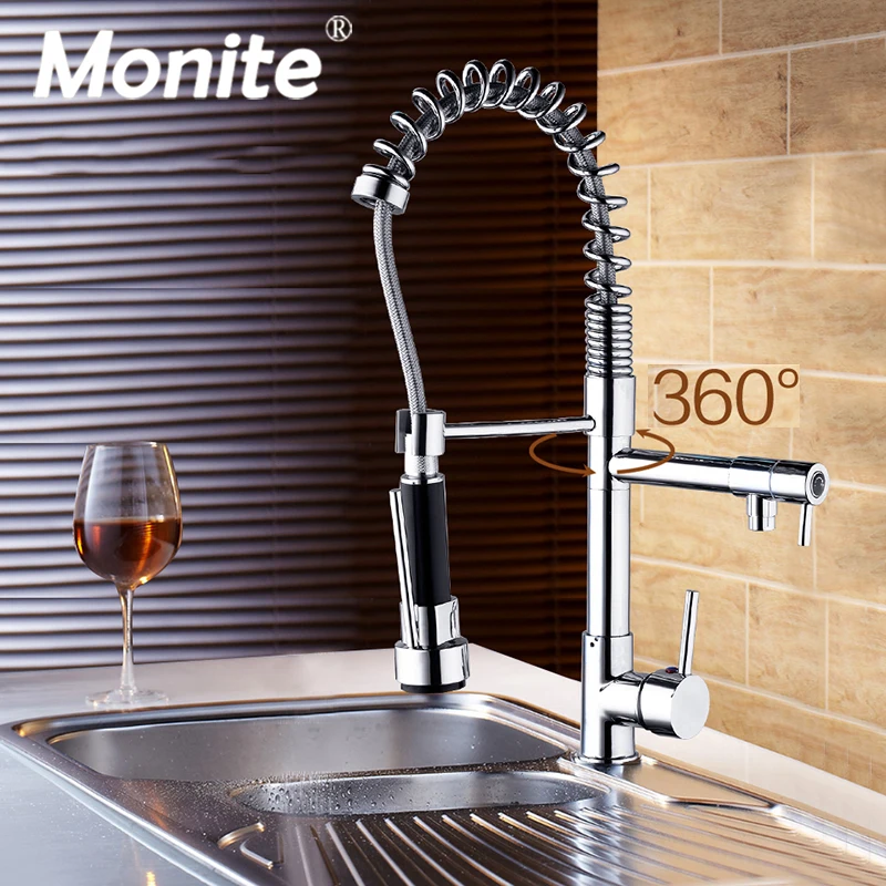 Monite sacar grifo de cocina y cromo terminado primavera grifo de cocina caño giratorio buque fregadero mezclador Basign grifo