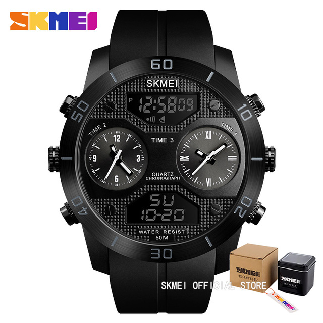 3 Time Sport Fashion Mens Watches Chronograph Waterproof Digital Wristwatches For Men Alarm Hour Relogio Masculino 1355