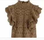 as pic LS4201BB Женские сексуальные ажурные блузы, вязанные крючком женские элегантные каскадные оборки сзади кнопки Повседневная рубашка Топы LS4201 - Цвет: as pic LS4201BB