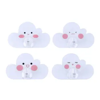 

4pcs Household Cloud Multi-Purpose Hooks Shape Cute Concise Super Glue Rack Practical Multi-functional Hanger