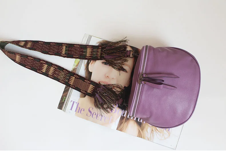 Relwaver натуральная кожа сумка на плечо из натуральной воловьей кожи Лавандовый фиолетовый мягкий седло широкий ремень шикарные маленькие женские сумки-мессенджеры