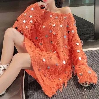 

XUXI 2020 Women Spring Autumn Shirt Long Sleeve Fashion Heavy Industry Sequins Fringed Loose femme blouse vintage FZ1057