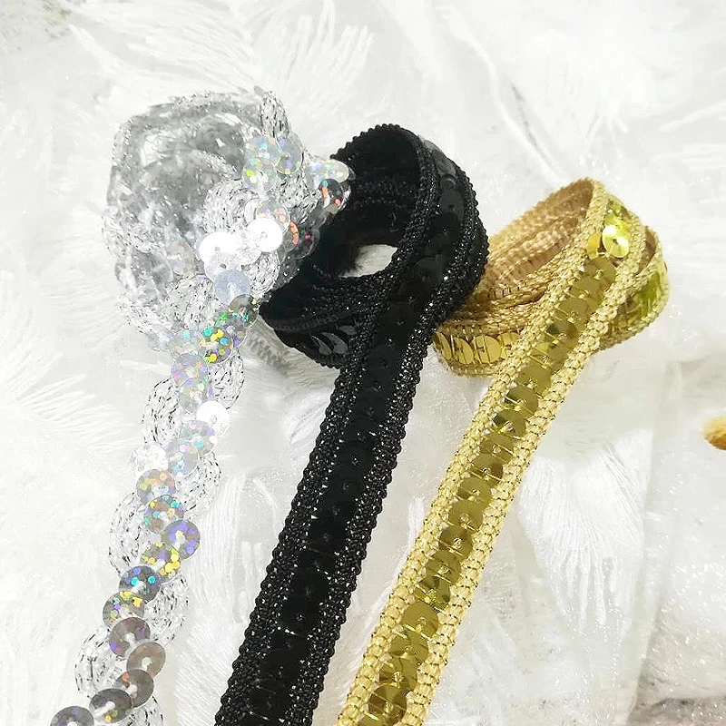 

1Yards New High Quality Sequin Lace Fabric Ribbon Guipure Silver Gold Lace Crafts Materials For Sewing Clothes Decoration E06
