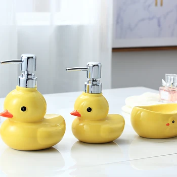

Ceramic Sannitizer Replacement Bottle Sanitary Ware Storage Bottle Creative Cartoon Cute Large Duck Bottle Soap Box Soap Dish