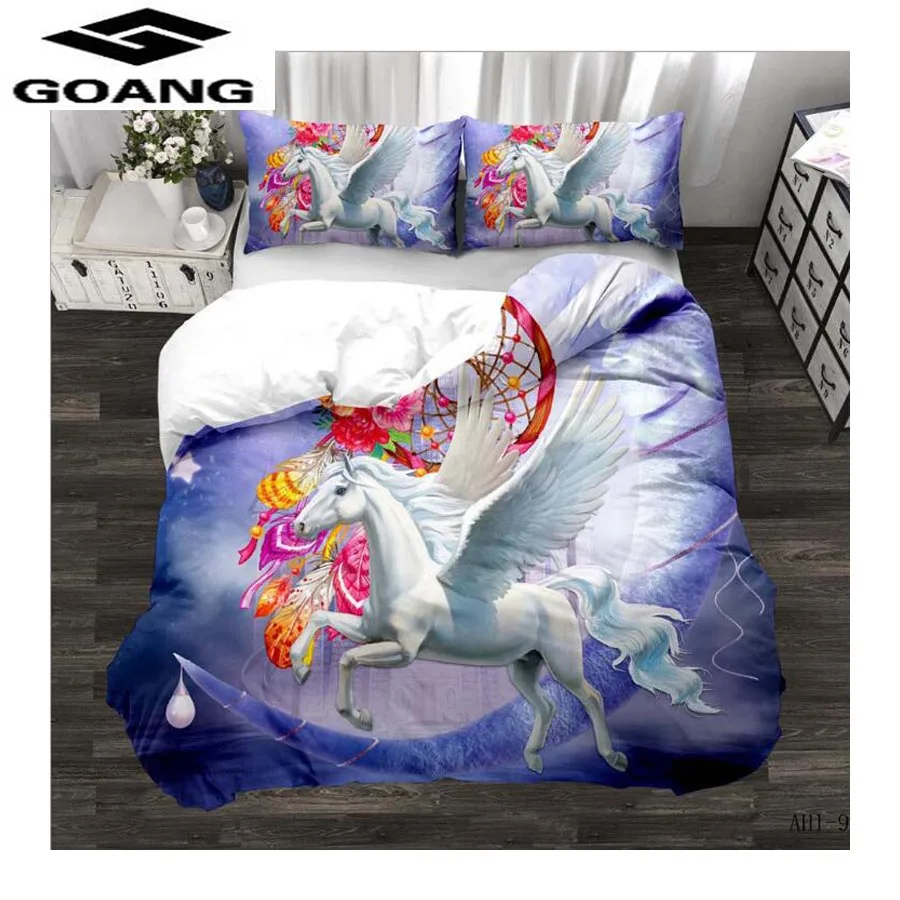 GOANG комплекты постельного белья единороги простыня пододеяльник и наволочка Роскошные текстильные постельные принадлежности для дома 3d цифровая печать Dream chaser - Цвет: Черный