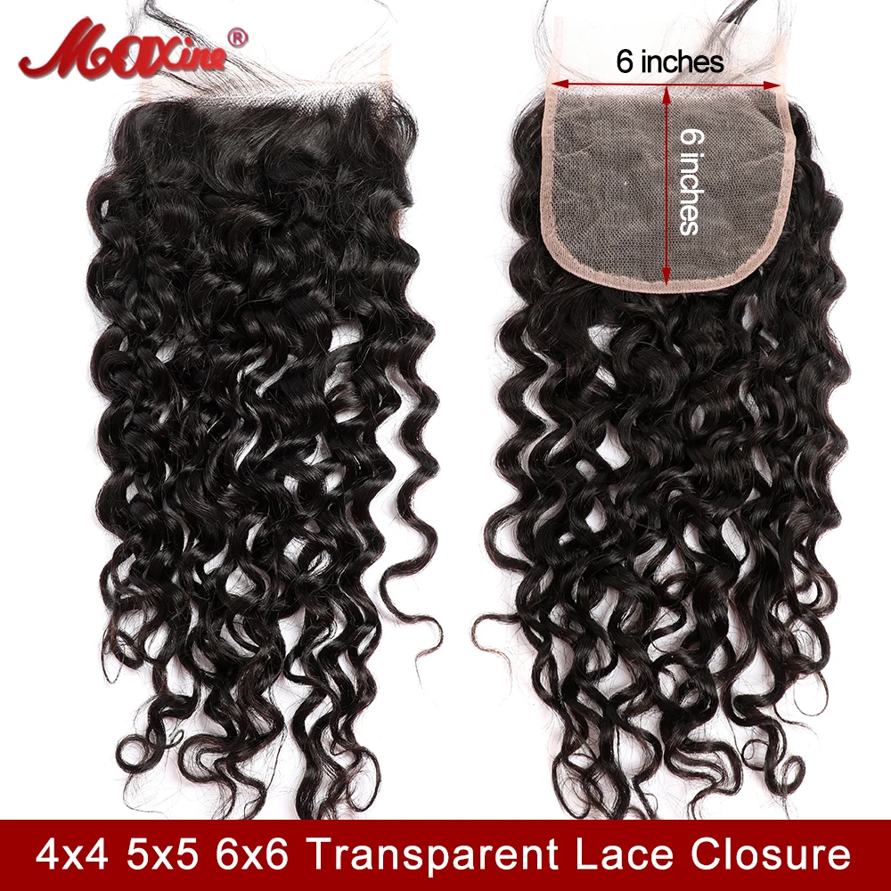 Human Hair Closure Maxine Water Wave 6x6 HD Transparent Lace Closure Only Peruvian Natural Black Remy Curly Human Hair Pre Plucked 5x5 Lace Closure