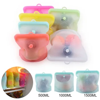 

500ML Silicone Food Storage Bag Containers Reusable Freezer Bag Leakproof Top Ziplock Silicone Bags Kitchen Organizer Pouch