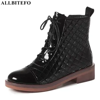 

ALLBITEFO size 34-42 Microfiber + genuine leather women boots autumn winter shoes fashion ankle boots platform motocycle boots