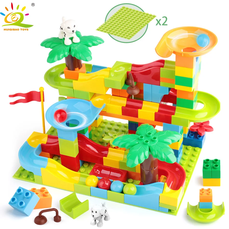 

HUIQIBAO TOYS 151Pcs Zoo Marble Race Run Big Park Building Blocks For Kids Legoingly Duploed Maze Ball Track Funnel Slide bricks