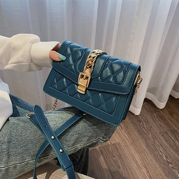 

Small Women Shoulder Bags Pu Leather Crossbody Bags For Female Luxury Brand Plaid Square Lock Chain Shoulder Messenger Bag