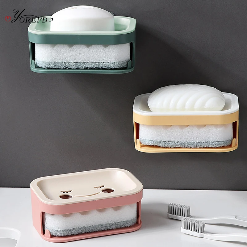 1pc Plastic Wall Mounted Soap Dish, Modern Color Block Double Layer Soap  Dish Holder For Bathroom