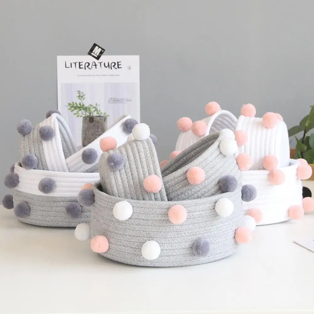 

INS Cotton Rope Woven Storage Basket Handmade Woven Make up Cosmetic Dirty Clothes Laundry Basket