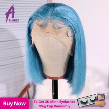 

Blue Bob Wig Straight Hair Bob Lace Front Human Hair Wigs 150% Density Alimice Brazilian Hair 13*4 Glueless Human Hair Lace Wigs