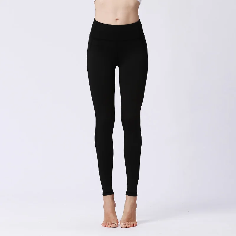 Черный Solid color Sport Leggings Women Mesh stitching yoga pants High waist hip sweatpants for women push up gym pants#A8L6 - Цвет: Черный