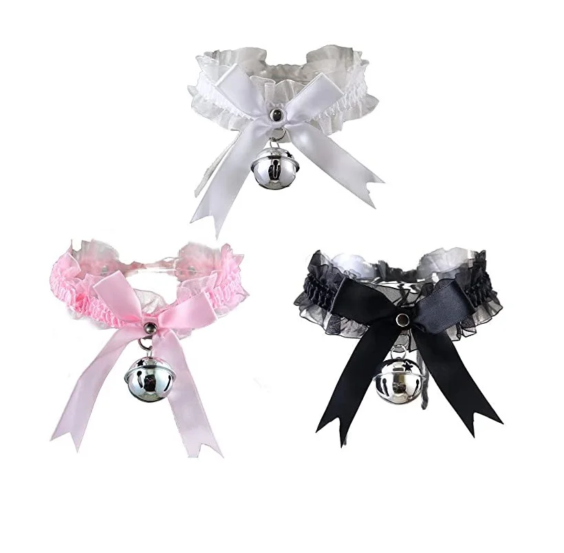Lace Choker Necklaces-Collar Bell Party Jewelry Cosplay Adjustable Sweet Girls Cute Gothic