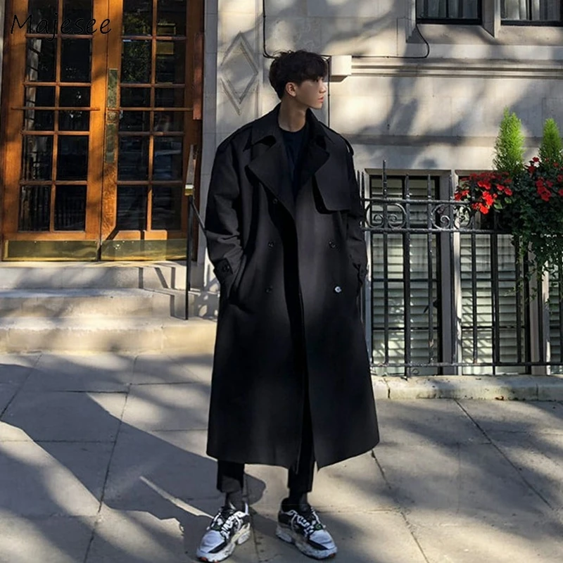 

Long Trench Men High Quality Comfort Wind-proof Loose Classic Teenagers Trendy Ulzzang Autumn Males Outwear All-match Daily Chic