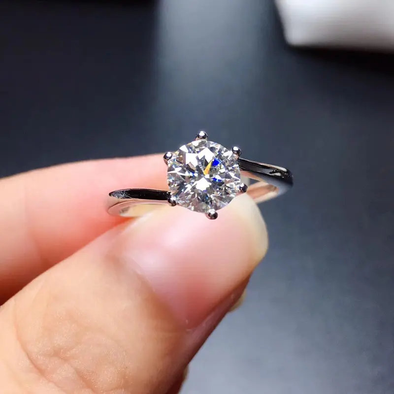 Moissanite кольцо для женщин, свадебное 1CT 6,5 мм, круглая отличная огранка VVS1, высокое качество, ювелирные изделия для девушек,, Настоящее серебро 925 пробы