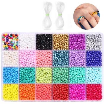 

Pony Beads for Bracelets, 7200 Pcs Pony Seed Beads Set 24 Colors Small Glass Rainbow Beads with Elastic String for Bracelet Neck