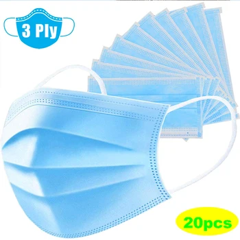 

20pcs Face Mouth Anti Virus Mask Disposable Protect 3 Layers Filter Dustproof Earloop Non Woven Mouth Masks 48 hours