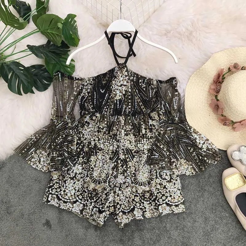 Moda feminina, модные брендовые дизайнерские женские летние комбинезоны, женские сексуальные комбинезоны с бретельками, сетчатые Кружевные Боди с открытыми плечами