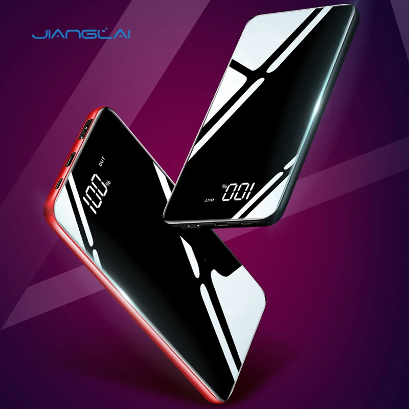 

JIANGLAI 10000 mAh Power Bank Mirror LED Digital Display Portable Charging Powerbank External Battery For Xiaomi Iphone Samsung