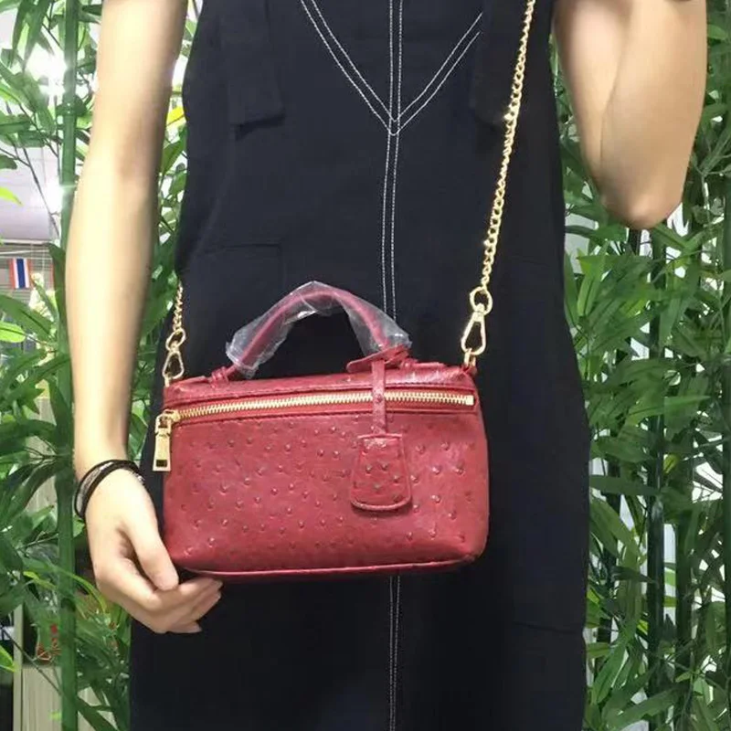 

Leather Fashion Women Luxury Handbags Ostrich Leather Clutch Bag Saudi Arabia Women Chain Leather Phone Bags