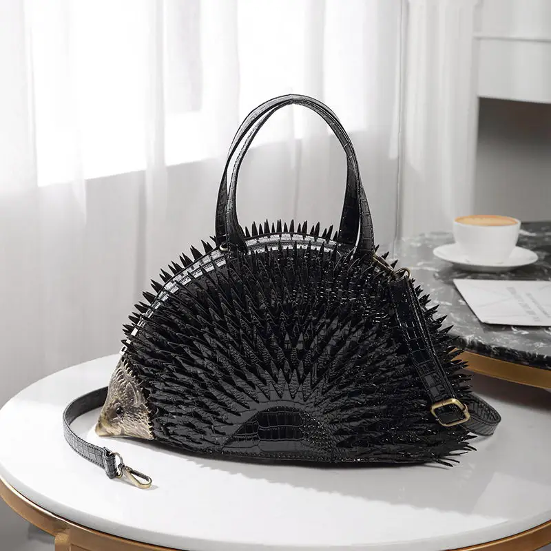 ANNRMYRS, имитация ежика, стильные женские сумки, известный бренд, Крокодиловая лакированная кожа, сумки, женские сумки на плечо, сумка-тоут - Цвет: Black