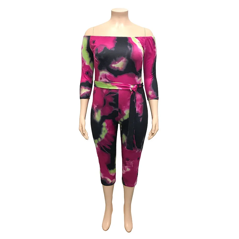 Облегающие комбинезоны до колена размера плюс с принтом Tie Dye, уличная одежда, женские комбинезоны с длинным рукавом и поясом SS19418G