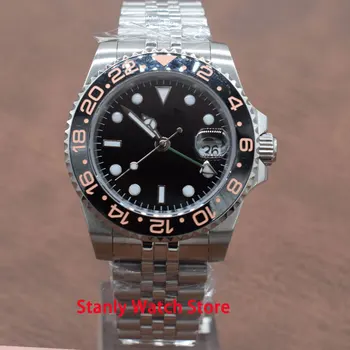 

Sapphire Luxury 40mm Black Sterile Dial Luminous Ceramic Bezel GMT Function Jubilee Band Mechanical Automatic Men's Watch