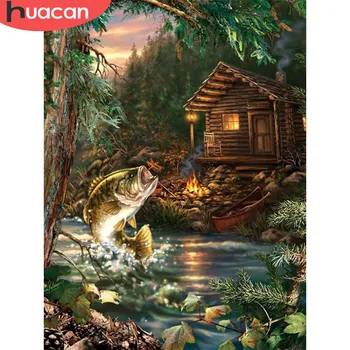 

HUACAN 5d Diamond Embroidery House Full Square Diamond Mosaic Landscape Cross Stitch Kit Diamond Painting Home Decoration