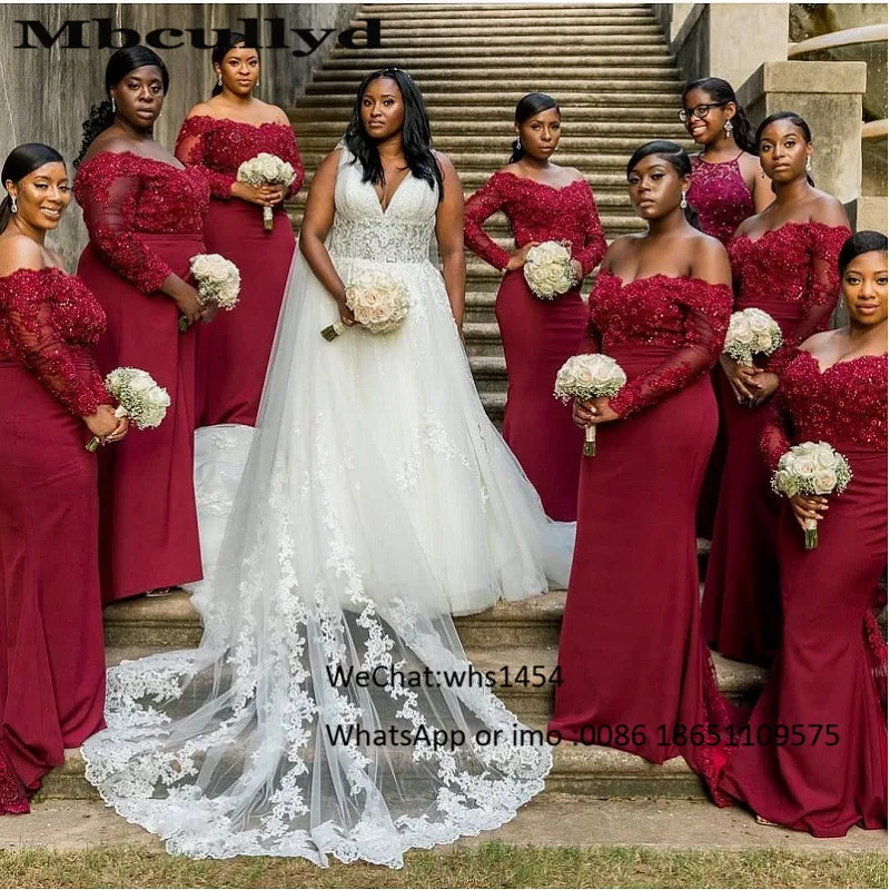 Picture color Mbcullyd Великолепное Кружевное платье русалки для подружки невесты винтажное свадебное платье с длинными рукавами в африканском стиле новейшее Vestidos De Festa - Цвет: Picture color