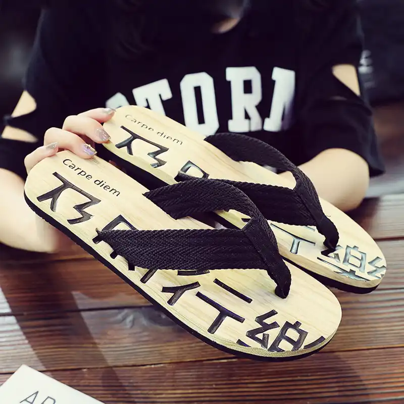 中国要素夏スリッパ男潮凉スリッパおしゃれキャラ外防滑人字引き延ばし砂浜靴 フリップフロップ Aliexpress