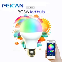 Fecan RGBW wifi светодиодный светильник с регулируемой яркостью, светодиодный светильник с дистанционным управлением, красочный светильник, 240 в, 7 Вт, 9 Вт, Поддержка IOS/Android, управление приложением, версия E27, светодиодный светильник