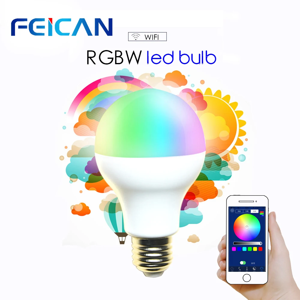 FEICAN RGBW Wi-Fi Светодиодная лампа с регулировкой светодиодный светильник RC красочный свет 240 в 7 Вт 9 Вт Поддержка IOS/Android приложение управление E27