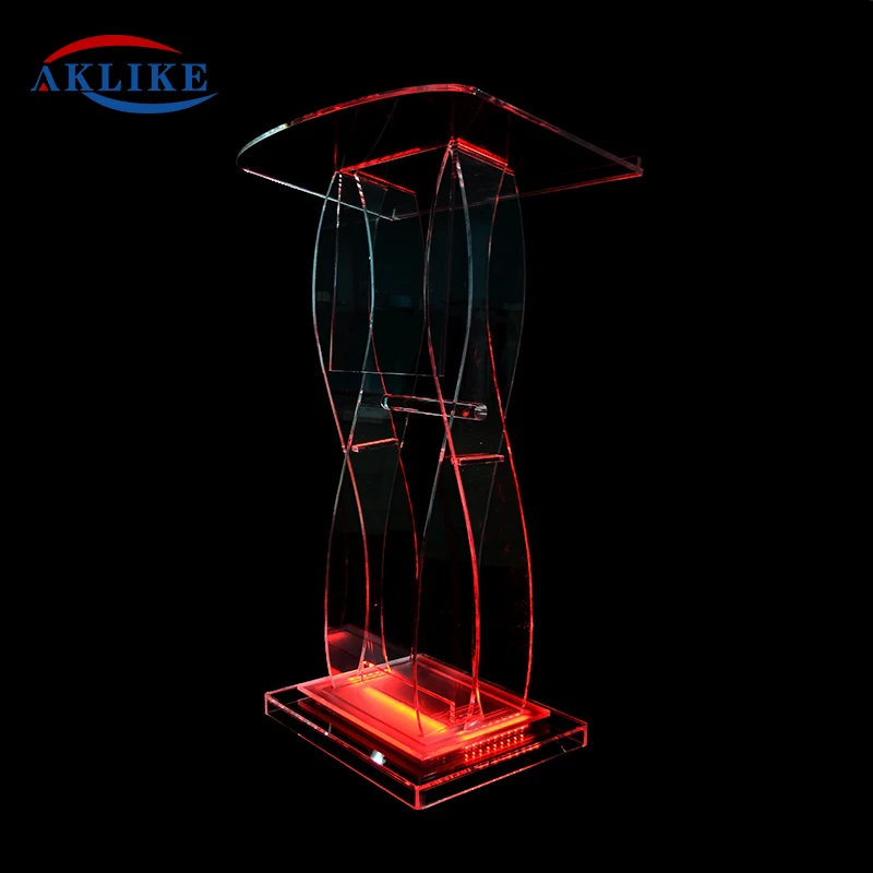 AKLIKE S-Shaped Curved Pulpit New Acrylic Transparent Lectern With Led Lighting Attractive Podium