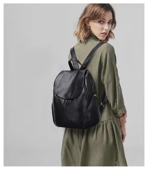 

2020 new women's backpack large capacity fashion ladies backpack double zipper solid color anti-theft backpack