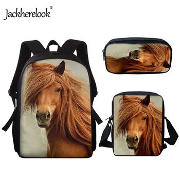 

Jackherelook School Bags for Children Fashion 3pcs/Set 3D Crazy Horse Printing Students School Shoulder Bags kids Bags for Boys