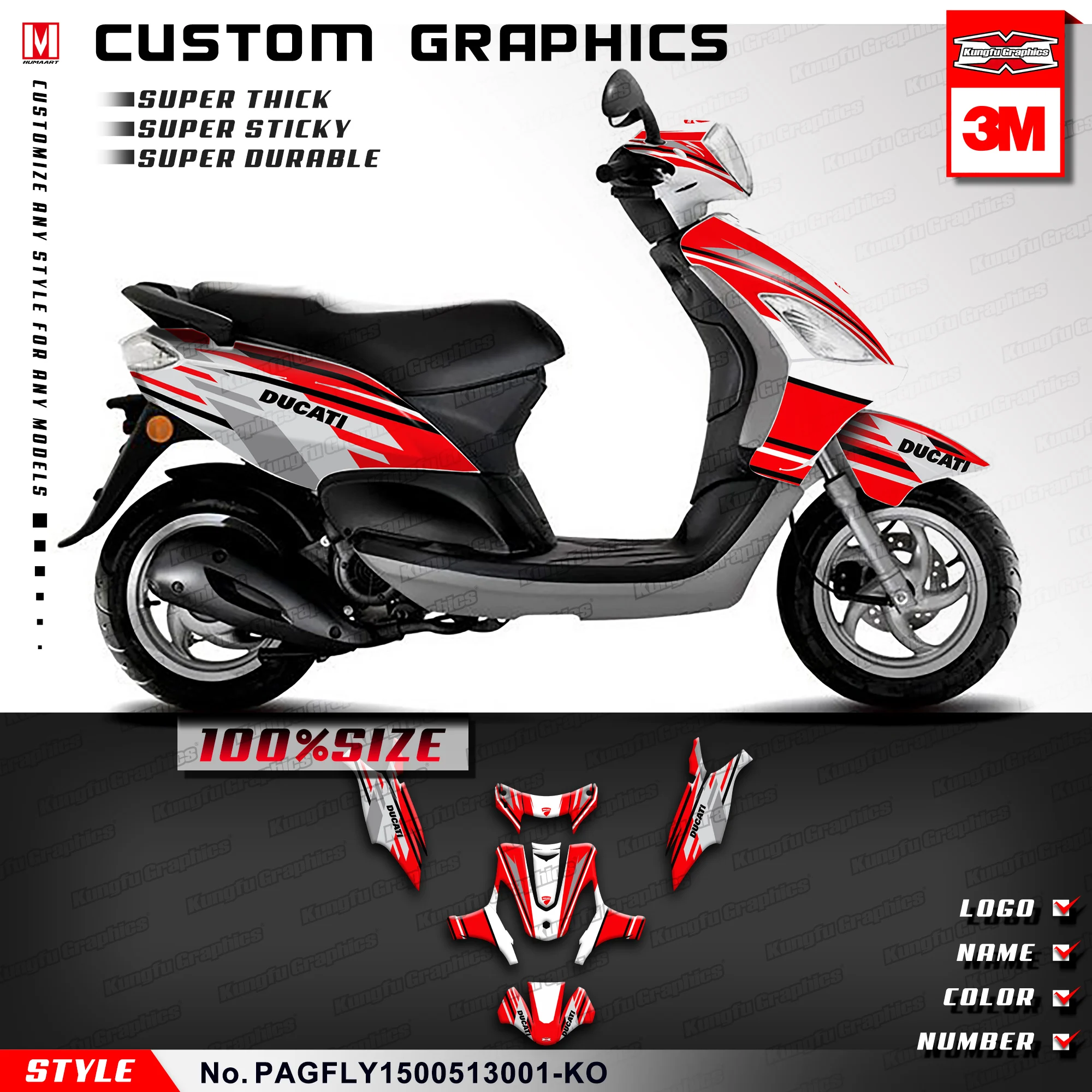 

KUNGF GRAPHICS Motorbike Stickers Custom Vinyl Decals for Piaggio FLY 150 2005 2006 2007 2008 2009 2010 2011 2012 2013