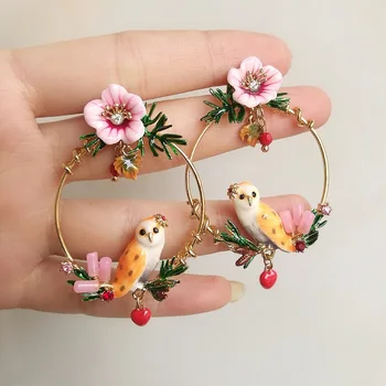 

Earrings Enamel Glaze Flowers on Bird Woman without Ear Pierced Tin Alloy Mix Material Peace Hyperbole Push-back Rhinestone