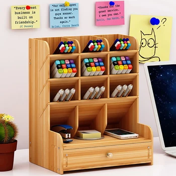 

Office Desktop Storage Rack Wooden Desk Organizer Multi-Functional DIY Pen Holder Desktop Stationary Storage Rack For Home