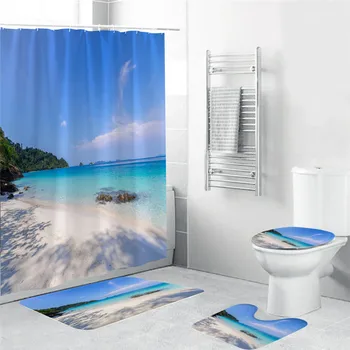 

Landscape Shower Curtain Fishing Pier by River in The Morning with Clouds and Trees Nature Image Cloth Bathroom Decor Set