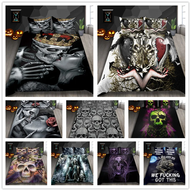 Home Textile Bedding set Single Double King Size Quilt Cover Set for adult with 3D skull for Home Textile of Bed Cover Suit