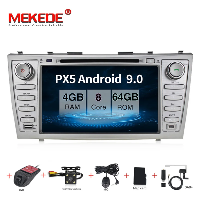 PX5 android 9,0 4 Гб+ 64 ГБ Автомобильный мультимедийный плеер навигация gps DVD для toyot camry 2007-2010 с wifi BT carplay USB TMPS navi - Цвет: add camera dvr dab