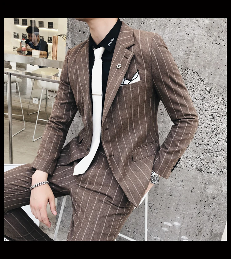 terno masculino мужские костюмы в полоску Азиатский тонкий крой последние конструкции пальто брюки 2 шт однобортный Бизнес Повседневная мода