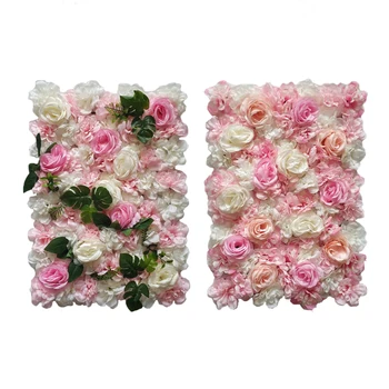 

Artificial Flower Wall Panel Mat Silk Rose Hydrangea Floral Backdrop 3D Romantic Photography Background for Wedding Party Studio