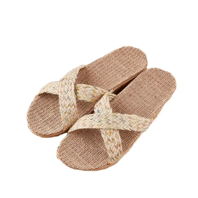 Suihyung Multicolor Flax Slippers For Women 2022 New Summer Indoor Shoes Home Casual Slides Cross Blet Ladies Flip Flops Sandals Photo Color