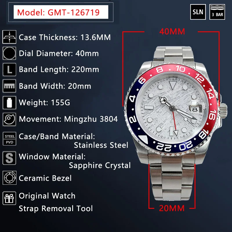 GMT master II автоматические механические часы для мужчин Oumashi 40 мм mingzhu 3804 сапфир поворотный керамический ободок военные наручные часы