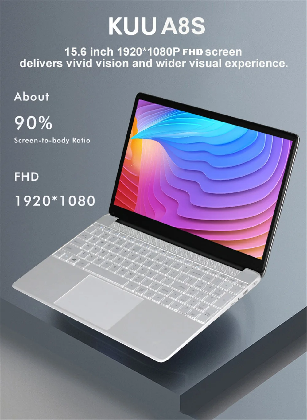 A8S 15.6 inch 8G RAM 512G 256G 128G SSD Laptop Intel j3455 Quad Core Student Computer Notebook with RJ45 Port for Office Game