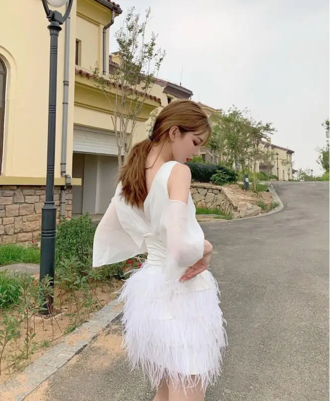 WHITNEY WANG модная уличная юбка с перьями женские юбки s